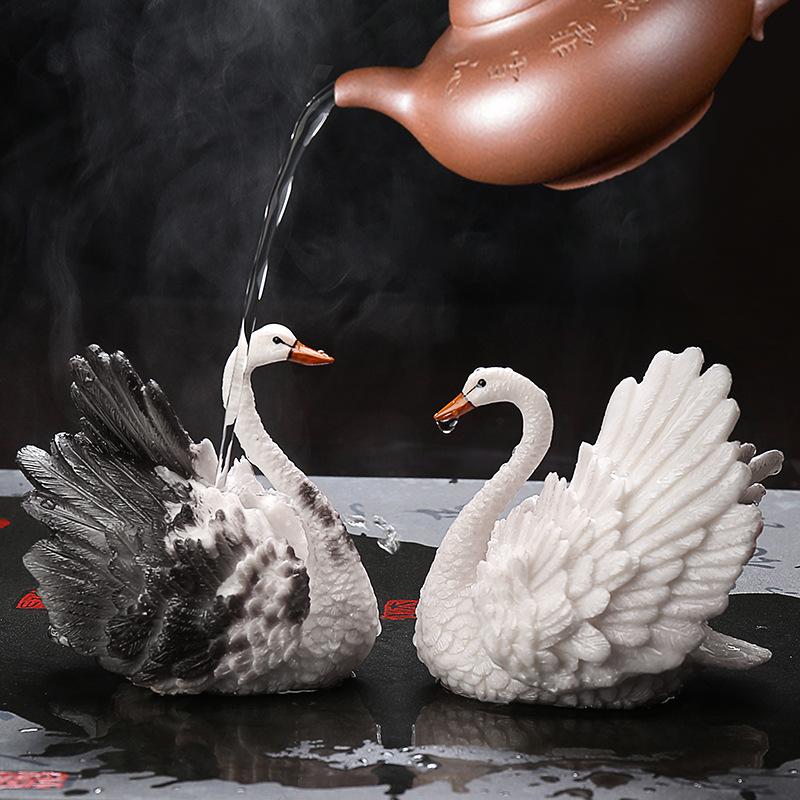 Heat Activated Color Changing Swan Tea Pet Resin Figurine for Tea Ceremony Desk Decoration Feng Shui Ornament Gift