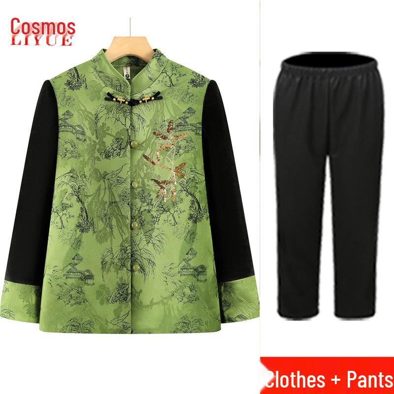 Autumn Wool Coat for Middle-aged and Elderly Women with Turn-down Collar