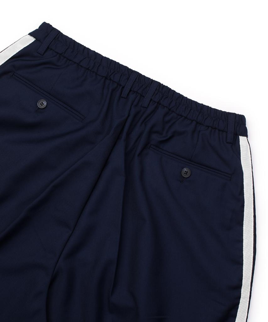 Ssioemi [Unisex] Satin-Trimmed Motorsport Trousers (Navy)