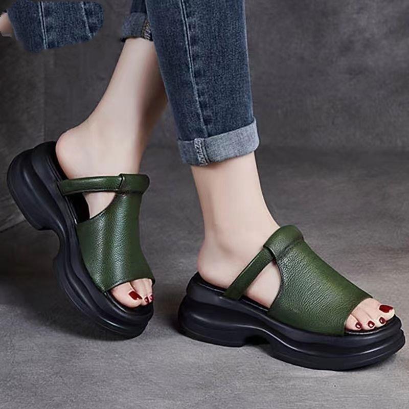 Muffin Thick Bottom Outside Wear Half Slippers Women Heightening Fish Mouth Sandals Drag Summer Versatile Mom Shoes