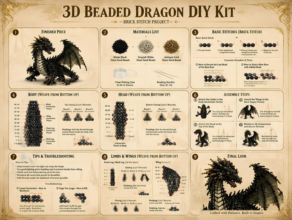 3D Bead DIY Dragon Bead Set, Creative Kit for Jewelry Making, Beading Supplies for Adults and Teens, Gift for Beaders