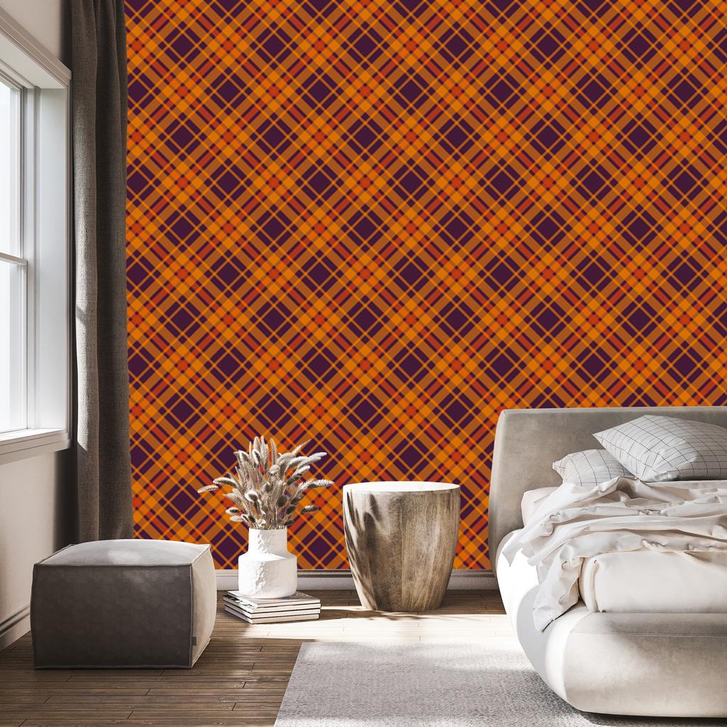 Halloween Plaid Wallpaper Orange and Red 50x1000