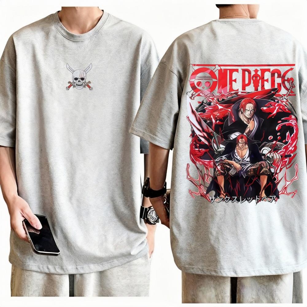

One Piece Shanks TShirt Unisex Y2K Anime Graphic Print Pure Cotton Crew Neck Casual High Street Fashion Tops For Men Women L