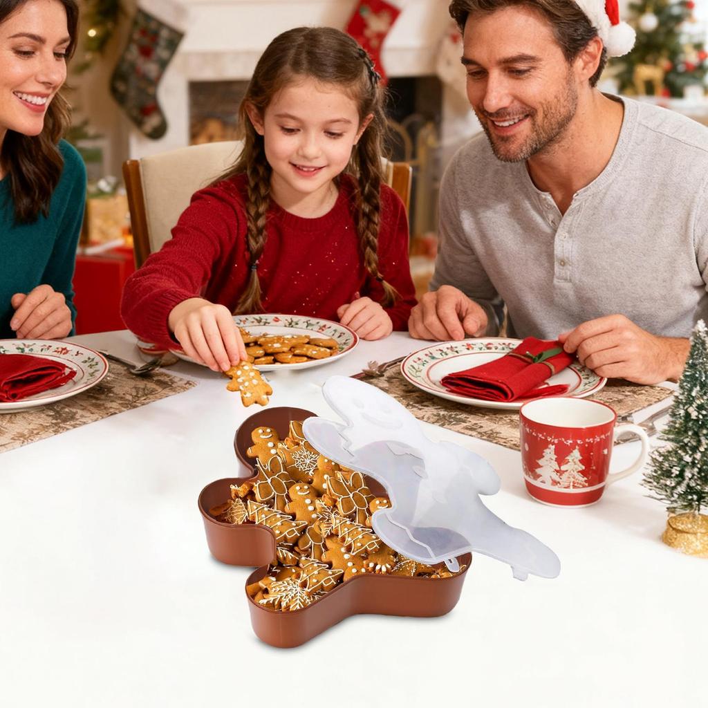 Christmas Serving Tray Christmas Cookie Box With Lid, Cute Holiday Gingerbread Man Snowflake Tree Storage Container For Snacks