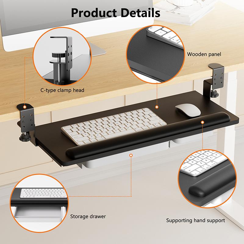 

Non Punching Keyboard Hanging Holder With Drawer Computer Under Table Keyboard Mouse Rack Bracket Pc Desk Storage Organizer