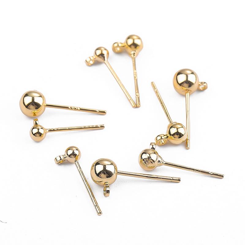 10Pcs 18k Gold Plated Round Ball Stud Earrings Post With Loop Earring Base Connectors Linker For DIY Jewelry Making