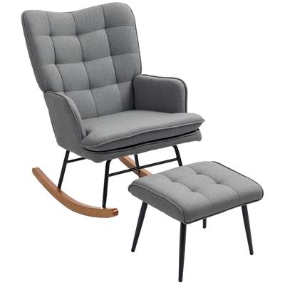 Rocking Chair with Stool, Comfortable, Up To 130 Kg, Linen Look, 64x89x90cm, Dark Gray