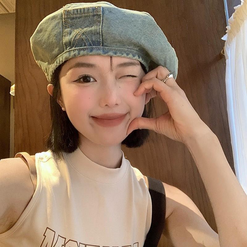 Denim Beret Hat Women Summer Breathable Cotton Casual Street Fashion For Daily Wear