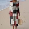 Women's Fashion Casual Long Sleeve Retro Print Round Neck Pocket Elegant Temperament Dress