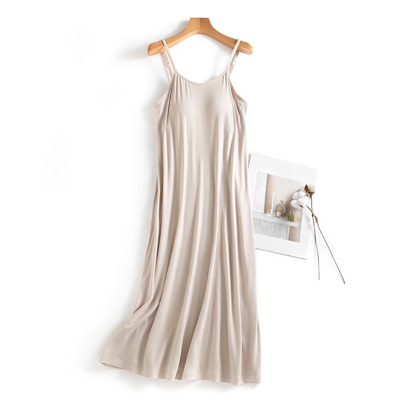 Women's Summer Strappy Nightgown with Built-in Bra - Loose & Long Pajama Dress