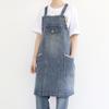 Fashionable Washed Denim Apron, New Waist Hugging Coffee Milk Tea Flower Shop Work Clothes, Dirt Resistant and Waterproof Apron,