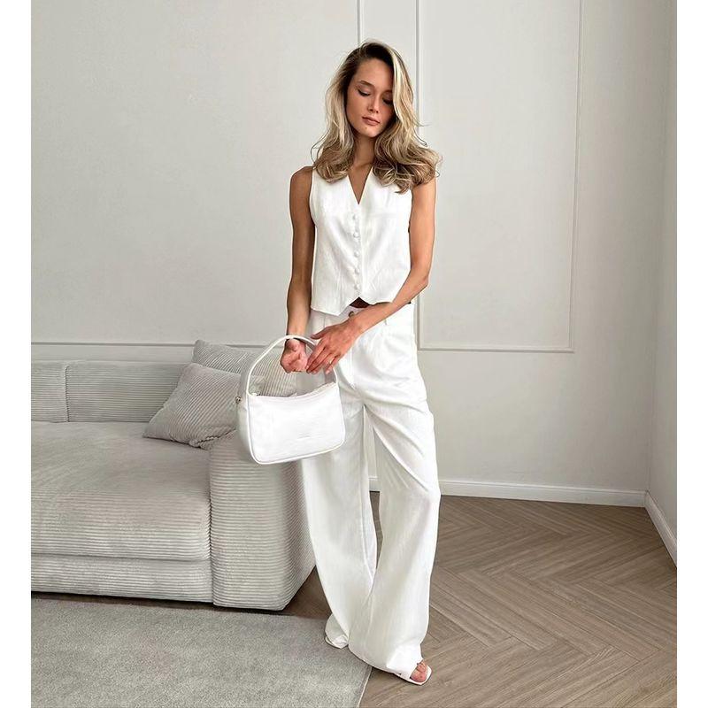 European and American Summer Fashion Sleeveless V-neck Vest Vest Trousers Set V-Neck Vest and Pants Set