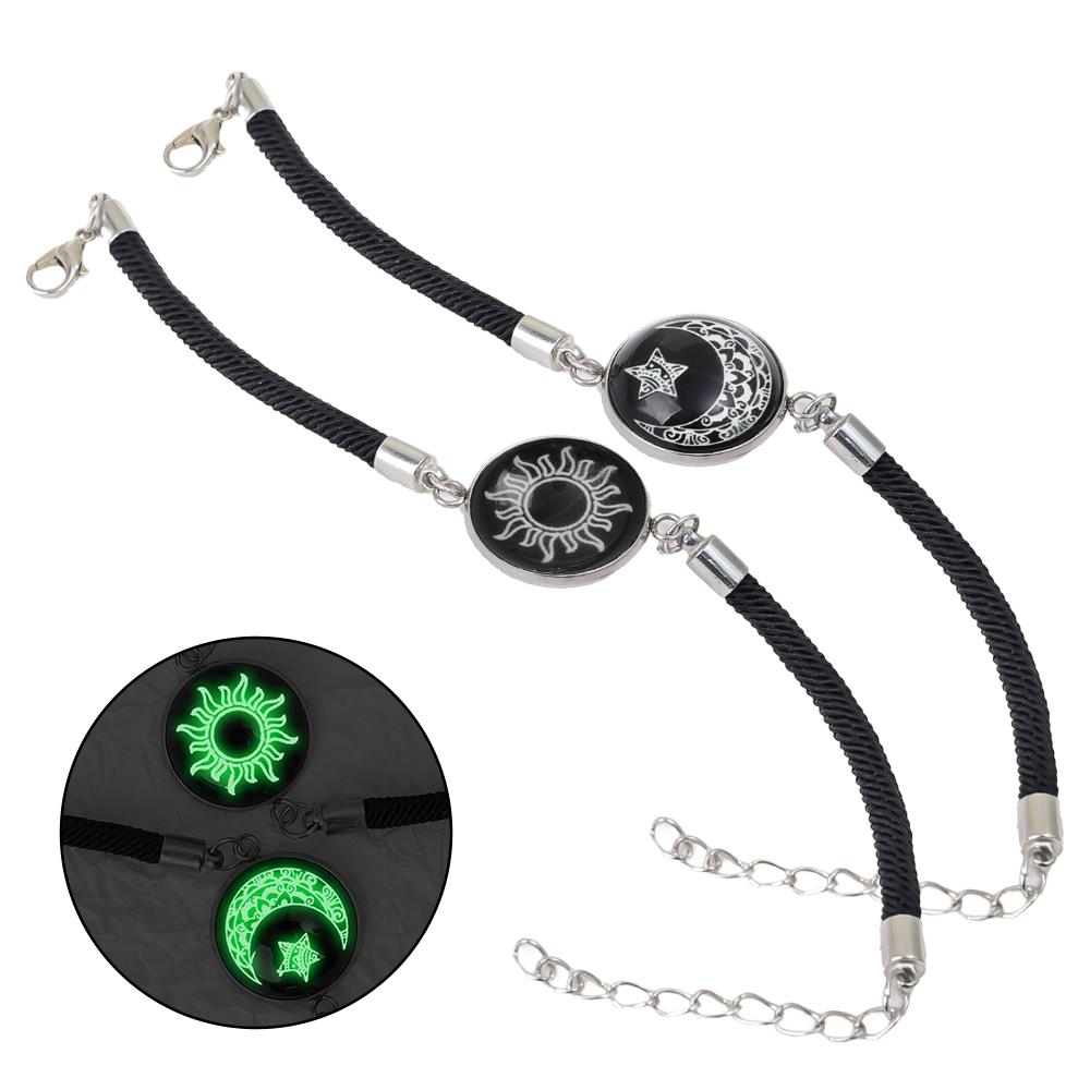 

New Fashion Luminous Braided Bracelets Sun Moon Lovers Adjustable Stainless Steel Romantic Sleek Bangle Link Bracelets Jewelry