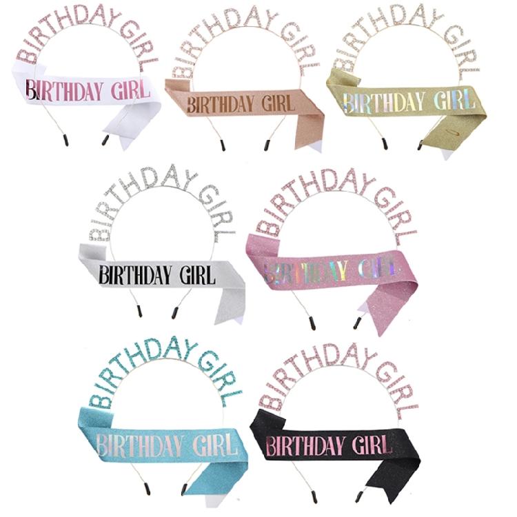 Sparkly Tiaras Birthday Girl Headband Sash Set Sparkling Tiaras Hair Hoop