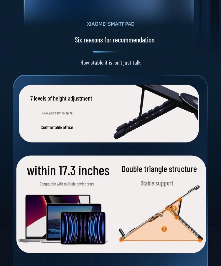 Adjustable Aluminum Laptop Stand with Cooling for Desktop, Phone, and Tablet