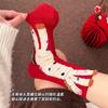 Cute Natal Year Red Socks Year Of The Horse Cartoon Tube Socks Versatile Tight Mouth Sweat-Absorbing New Year Socks Zhuji Stacking Socks