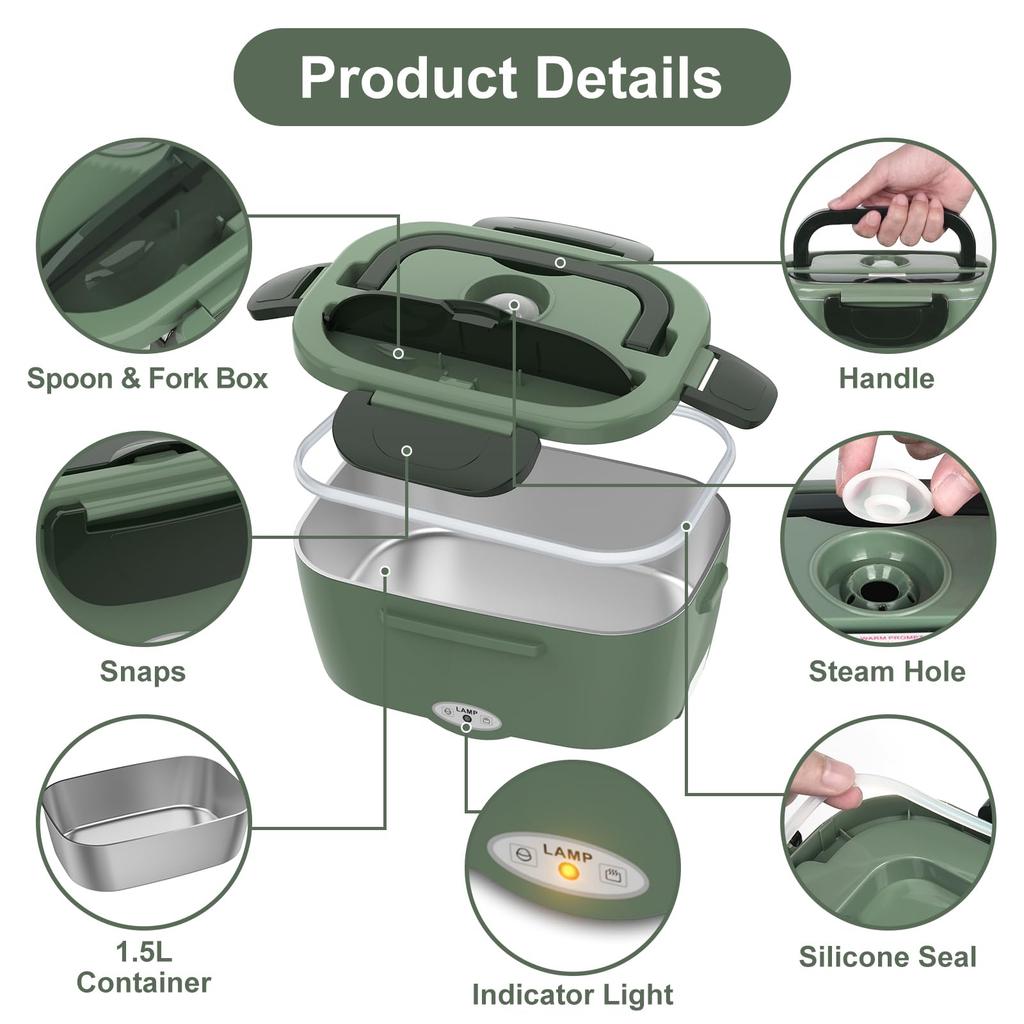 Electric Lunch Box For Adults, 80W Heated Lunch Box Portable Food Warmer Lunch Box For Work/Men/Car/Trucleakproof 2 Compartments