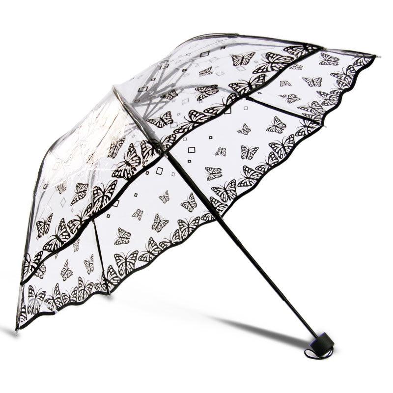 Women Transparent Umbrellas for Protect Against Wind and Rain Clear 3 Fold Umbrella Clear Field Household Rain Gear
