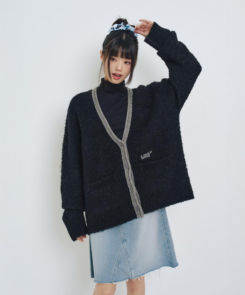 LMR Contrast Point Boucle Cardigan Black