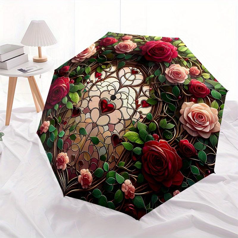 Stained Rose Window Art PrintUmbrella, Portable 3-Fold Compact Umbrella for Men & Women Gift