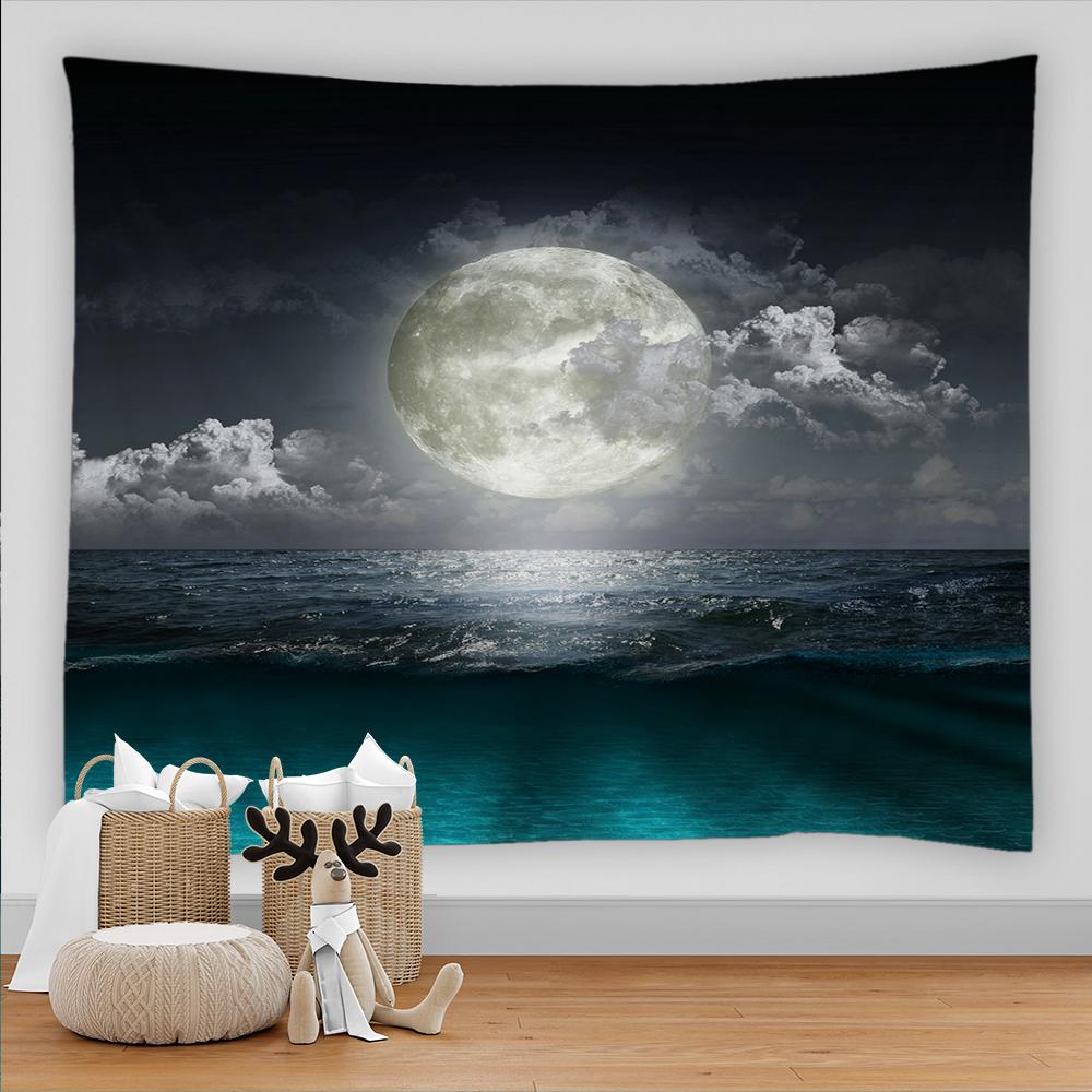 Universe Galaxy Beautiful Earth Moon Under Night Sky Printed Tapestry Wall Hanging Decoration Cloth Bohemian Hippie Tapestries