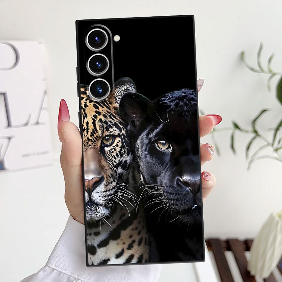 Cheetah Black Soft Phone Cover Case for Samsung Galaxy S25 Edge S24 Plus S20 S23 Ultra S21 FE