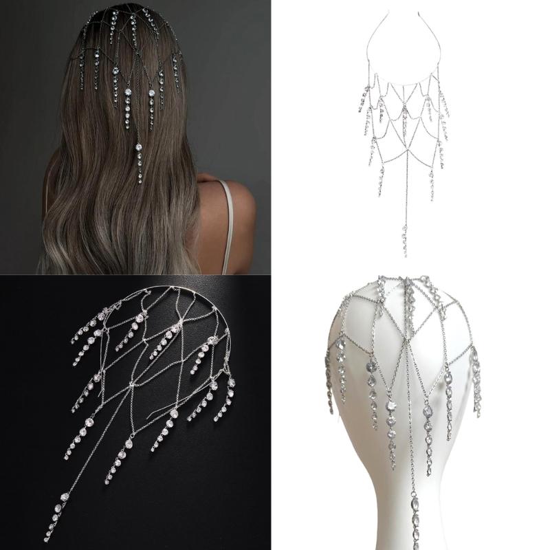 Tassels Headdress for Women Crystal Bohemian Tiaras Wedding Party Accessories Flapper Flapper Roleplaying Hair Jewelry
