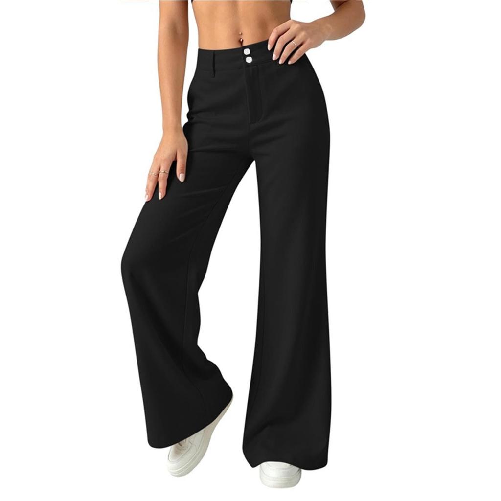 Women's Fashion Casual Color Flare Pants with Elastic Waistband and Pockets for Everyday Wear