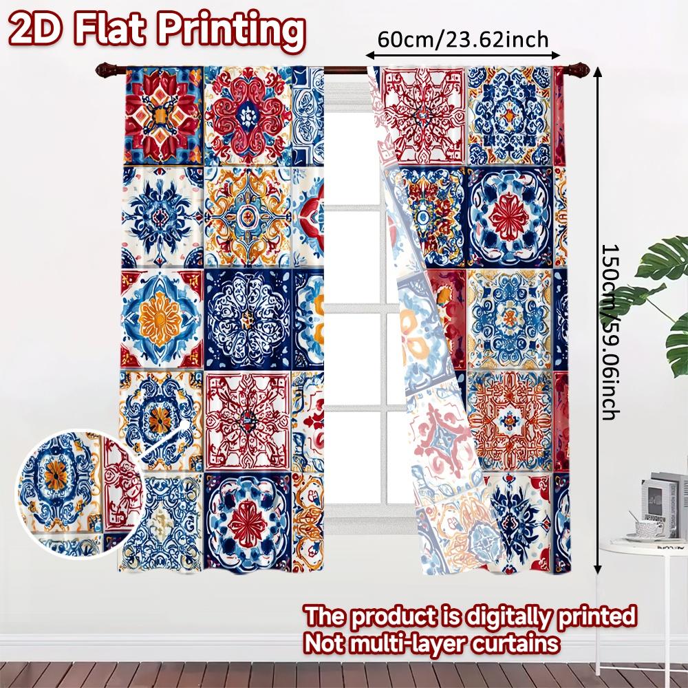 2 Stück, 2D-FLACHDRUCK Vorhänge (Ohne Stange) Bunte Fliesen(1) Feiertag Halloween Weihnachten Bedruckte Vorhänge Langlebiges Polyester