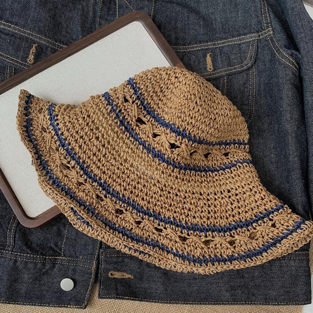 Handmade Weave Crochet Hat Summer Fisherman Caps Ins Straw Bucket Cap  Travel