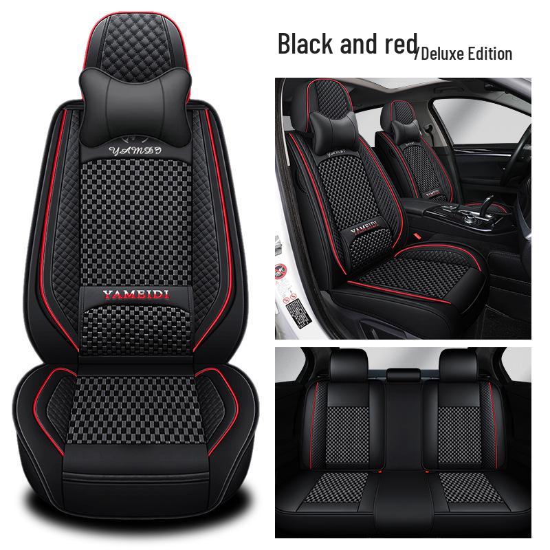 Four-Season Universal Car Seat Cushion - Nappa Leather & Ice Silk, Breathable and Stylish.