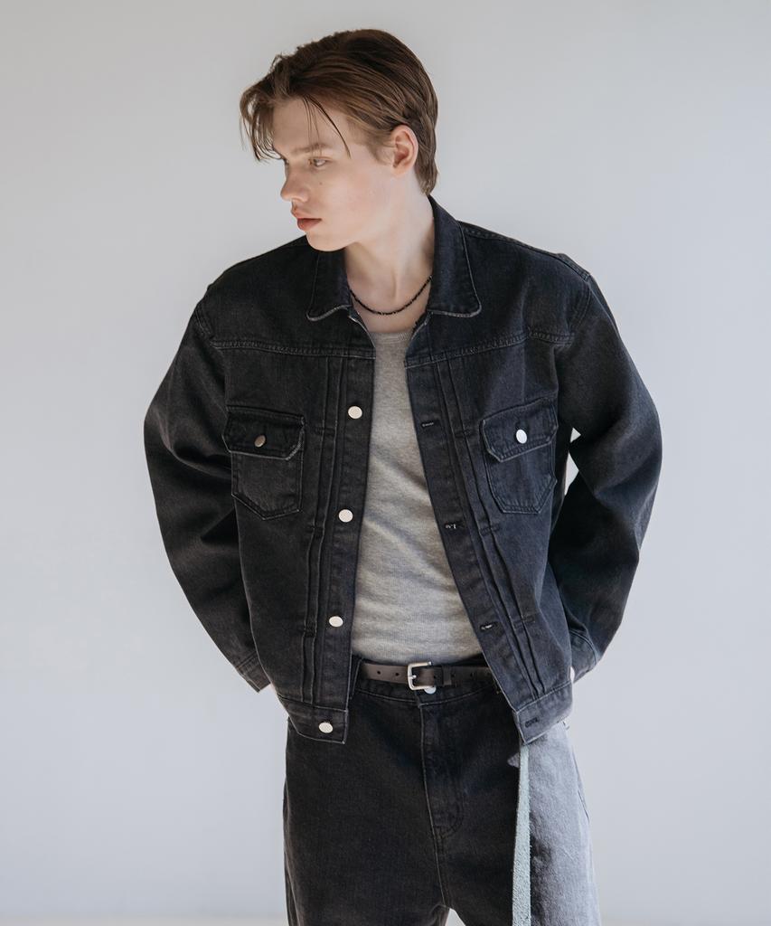 Decoroso Dart Washed Denim Trucker Jacket [Raw Black]