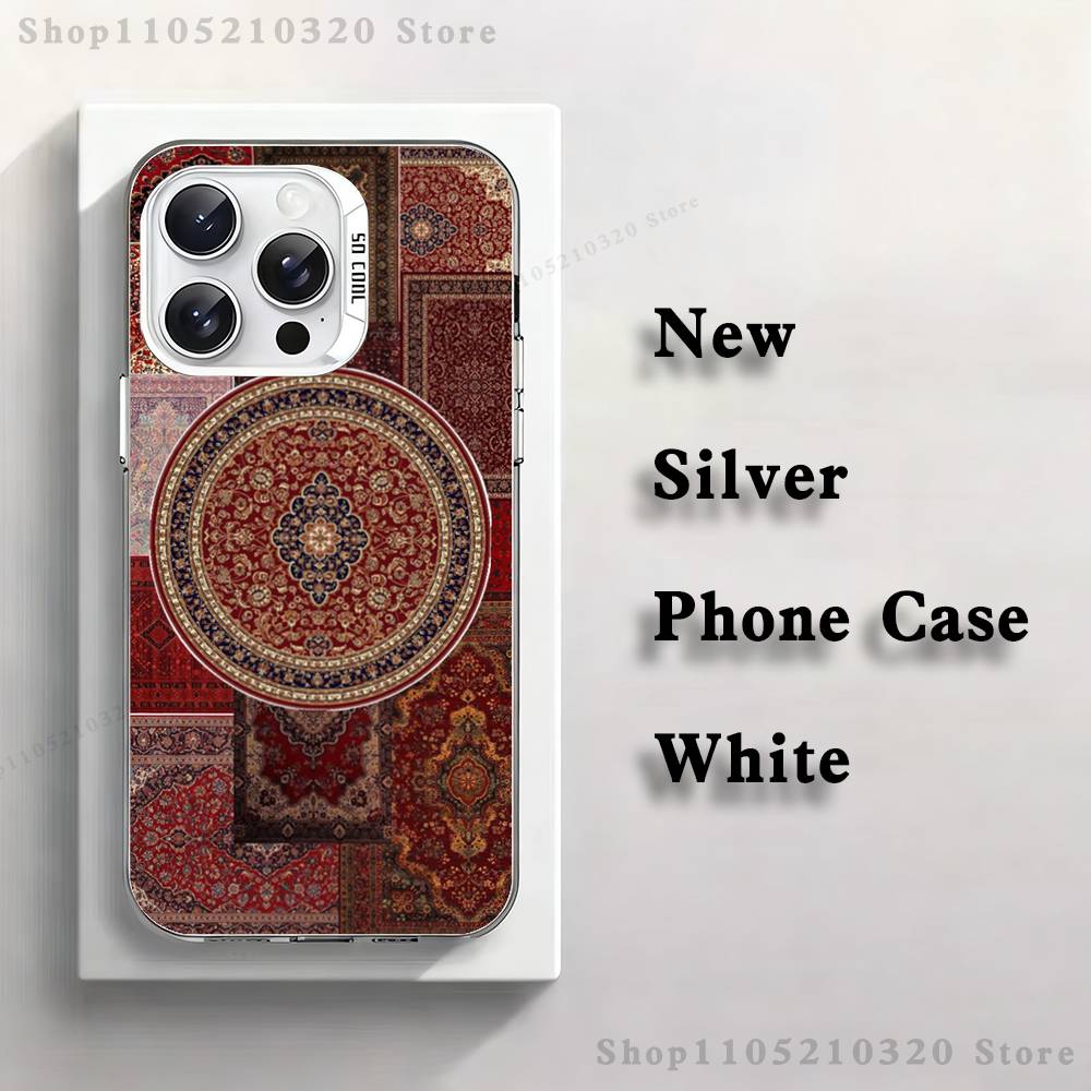 Arab Persian Carpet Floral Phone Case For iPhone 17,16,15,14,13,12,11,Pro,Max,Plus,Mini,XS,SE Anti Fall White Matte Hard Bumper