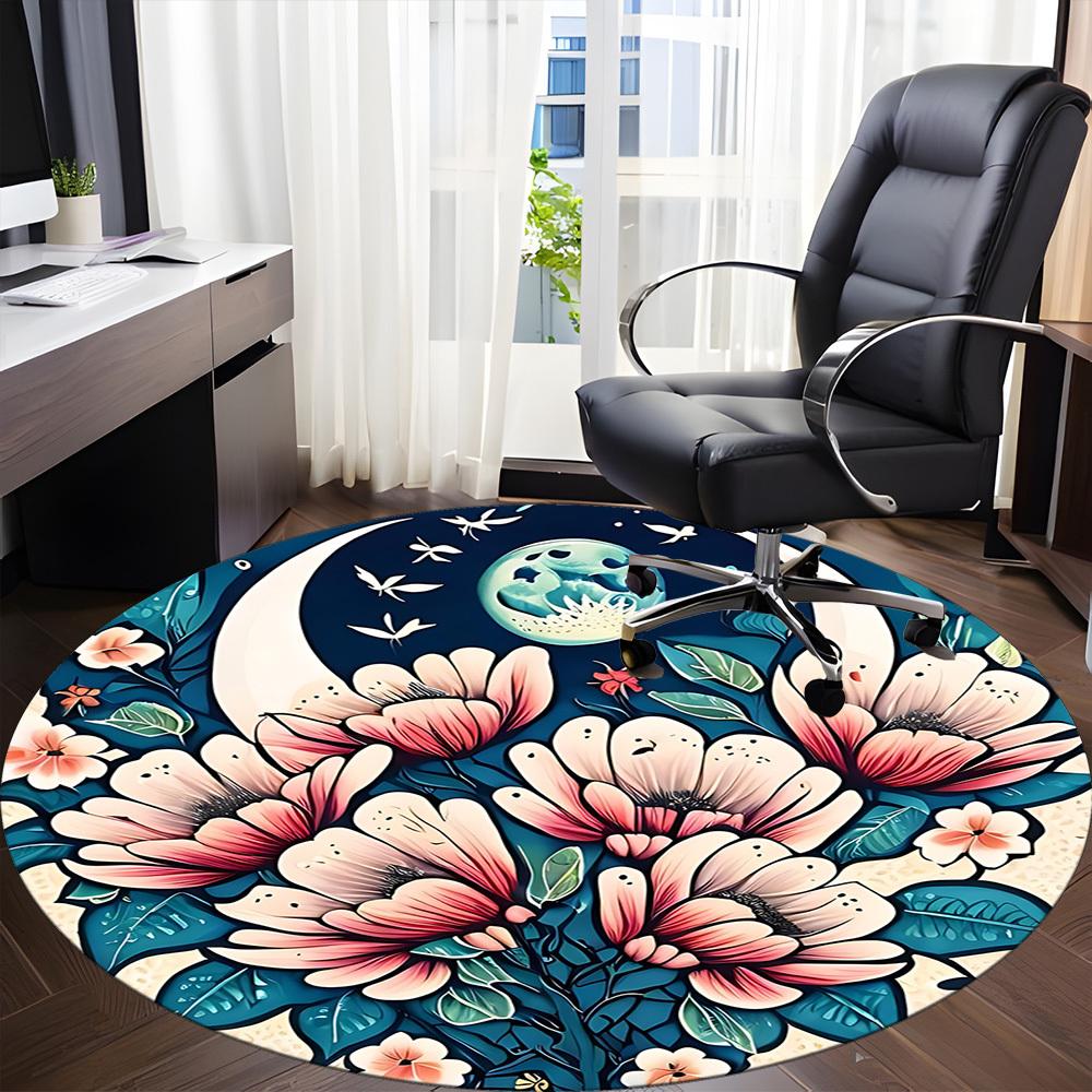 1pc Floral Fantasy Office Round Area Rug, Under Office Chairs Bedroom Living Room Home Decor, Room Deco