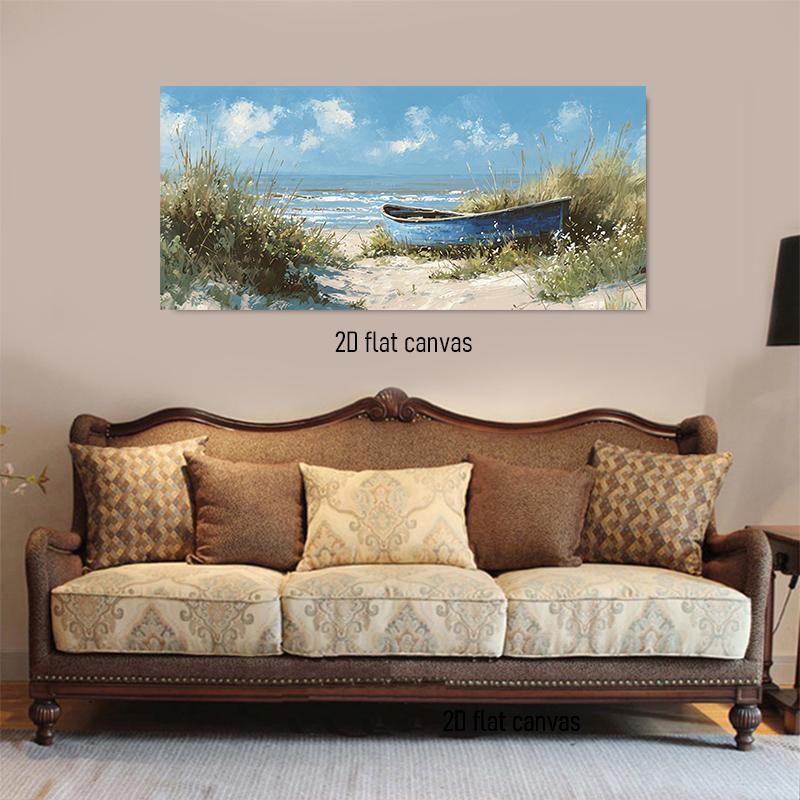 

1pcs Seaside Blue Boat Decoration Painting Modern Minimalist Living Room Bedroom Entrance Wall Decoration Canvas Painting Framel (as the picture,50x100cm No Frame)