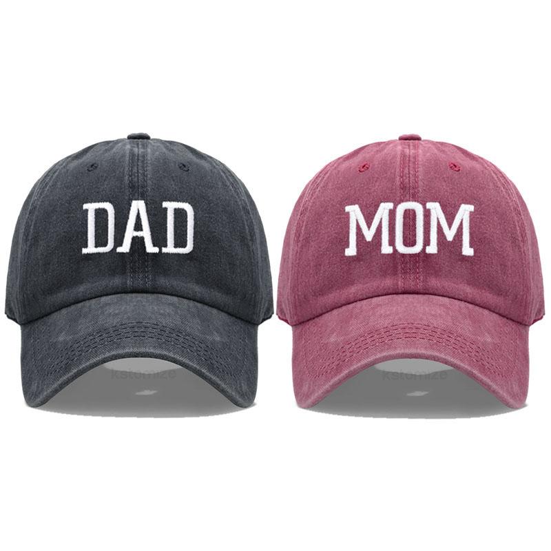 Mom Dad Embroidered Baseball Cap For Women Men Fashion Adjustable Washed Cotton Hats Father'S  Mother'S Gifts