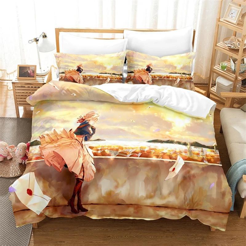3D Printed Anime Violet Evergarden Bedding Set,Girls Adult Single Twin Queen Size,Duvet Cover Pillowcase Bedding