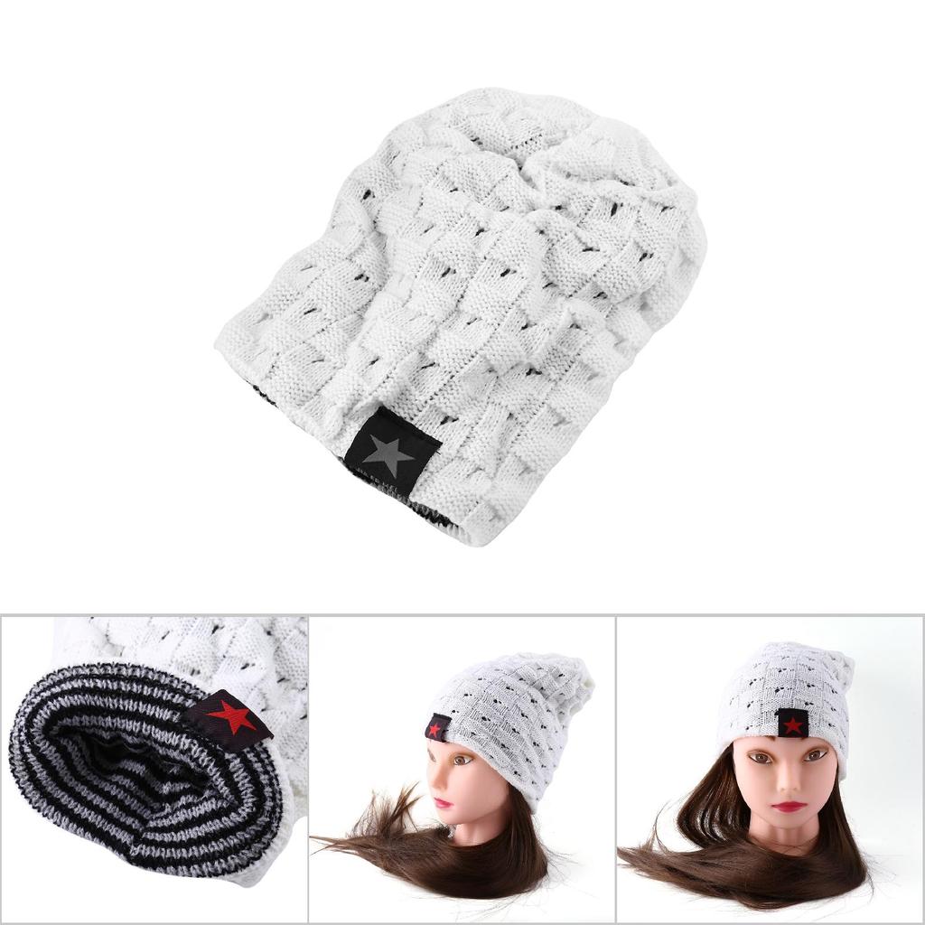 Star Men Slouch Skull Oversize Long Beanie Women Baggy Cap Crochet Knit Ski Hat White