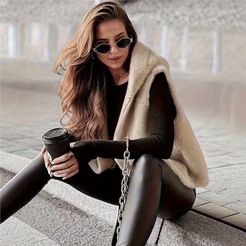 Womens Hooded Fleece Vest Jacket Warm Zipper Front Elegant Casual Outerwear