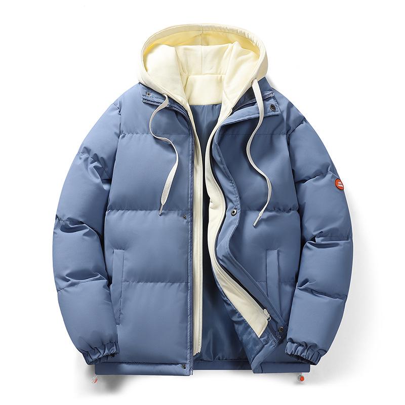 Men's Trendy Winter Cotton Jacket: Loose Fit, Hooded, Fake Two-Piece Design, Thickened for Warmth