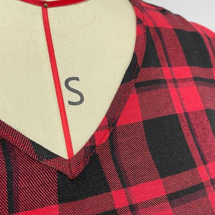 Sommer Damen Kariertes Langarmkleid V-Ausschnitt Hohe Taille A-Linie Schnürung Kurzes Kleid Frühling Mode S-XL