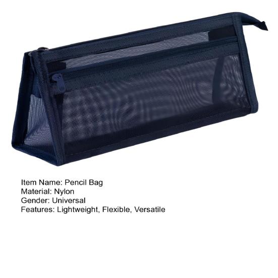 Mesh Pencil Case Compact Makeup Travel Case Large Capacity Portable Stationery Bag Transparent Nylon Organizer for School Exams