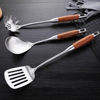 304 Edelstahl Holzgriff Breite Bratfischspatel Steakschaufel Fischwender geschlitzt abgeschrägt Küchen Kochutensilien