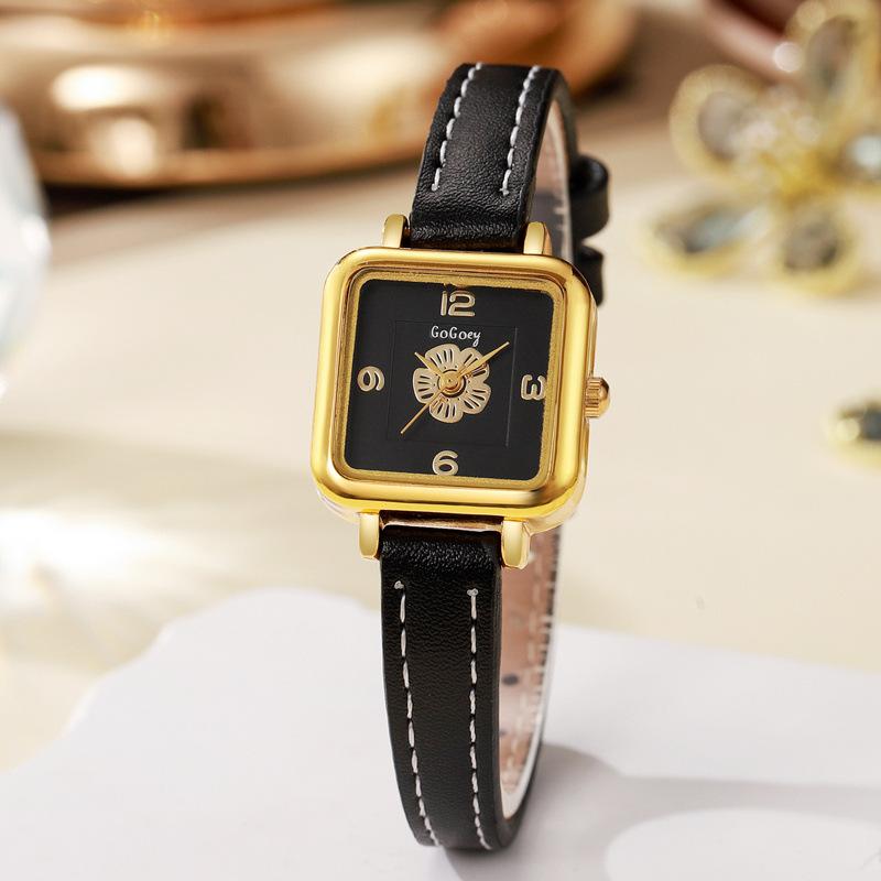 Leather Strap Watch Flower Wristwatch Quartz Watches for Women Clock Gift