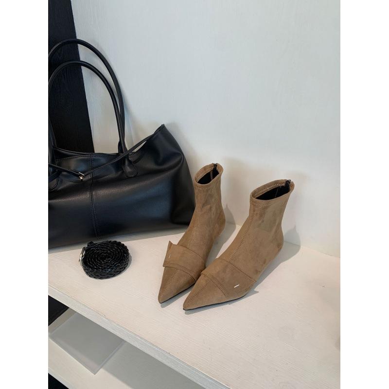 

2025 осень и зима новая коллекция одинарные ботильоны острый носок замша каблук-рюмочка и эластичные короткие ботильоны женские ботинки молния тонкие ботильоны 39 хаки