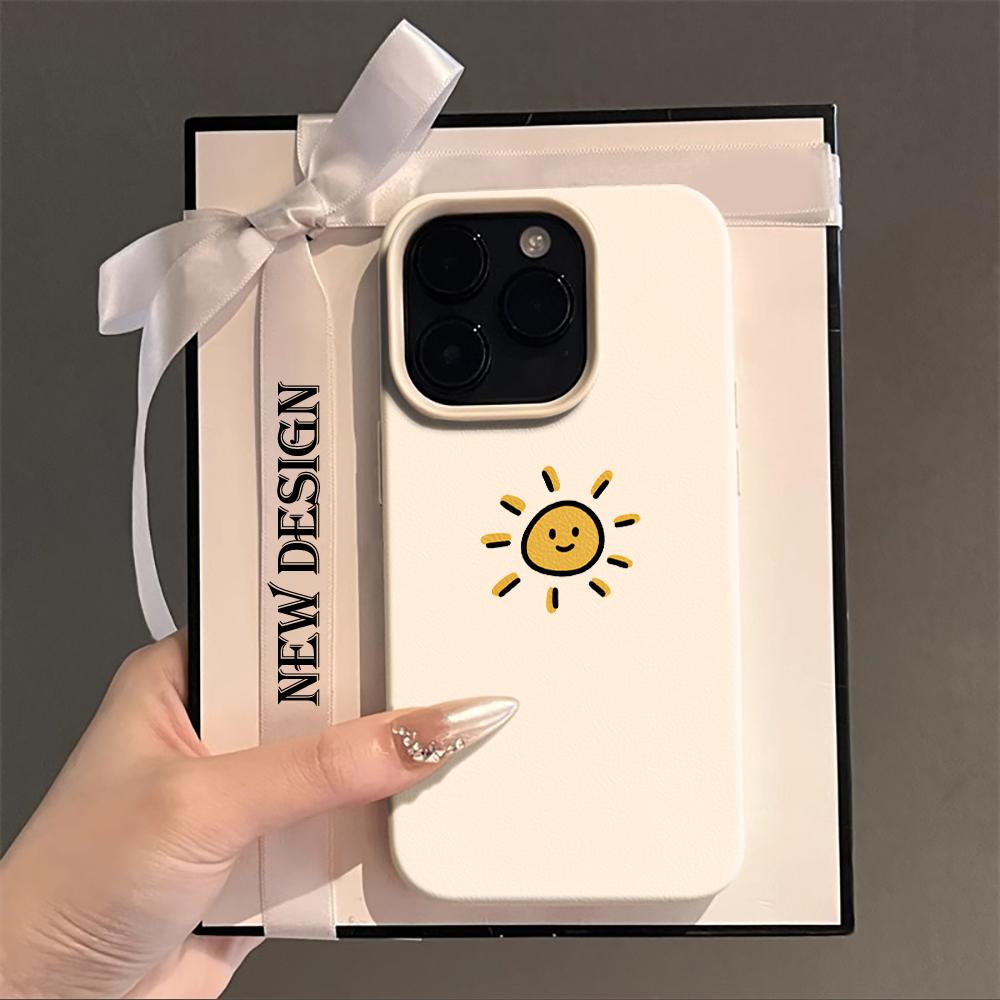Adorable Sun and Moon Couple Case For iPhone 17 Air 16 15 14 13 12 11 Pro Max Plus X Litchi Texture Soft TPU Protective Cover
