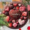 Happy Valentine's Day Chocolate Heart Wooden Sign, Round Front Door Decor, Sweet Treats & Roses Wall Hanging - Ideal Romantic Gift