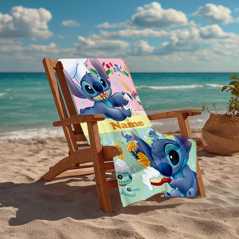 Custom Name Ultra-Soft Beach Towel with Stitch Theme,Ideal for Pool - Camping, Diving - Perfect Travel Essential, Vibrant Beach Towel.