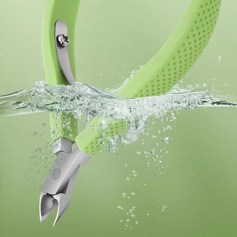 Silicone Handle Toenail Ingrown Nail Art Cuticle Nipper Clipper Edge Cutter Manicure Scissor Plier Pedicure Dead Skin Remover Anti Splash Nail Clipper