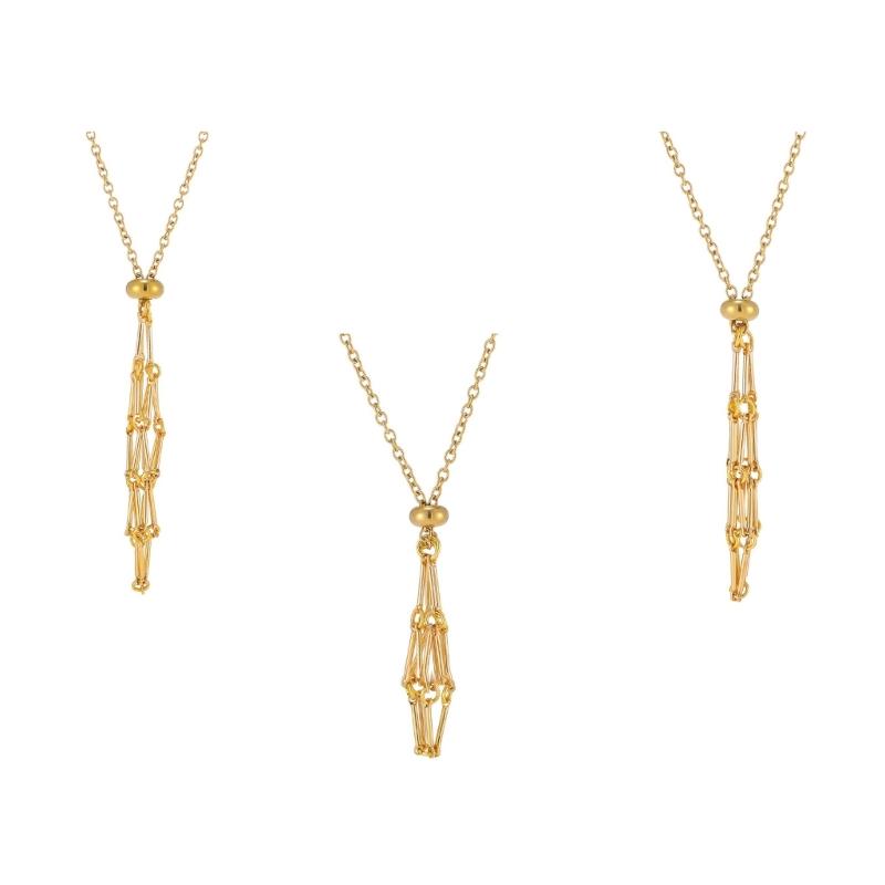 Natural Crystal Holder Necklace Adjustable Mesh Pendant Necklaces Metal Collarbone Chain Crystal Stone Holder Accessory